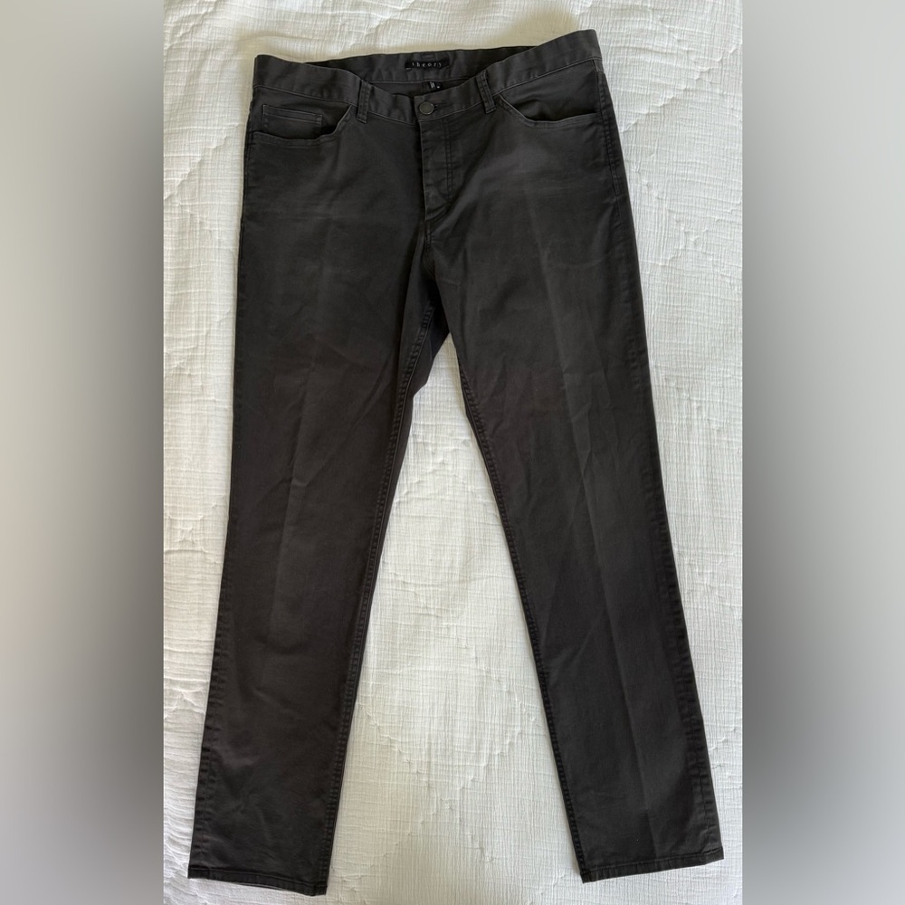 Theory Men’s Haydin Writer Slim Pants 36 Black Stretch Chino Dress Trousers